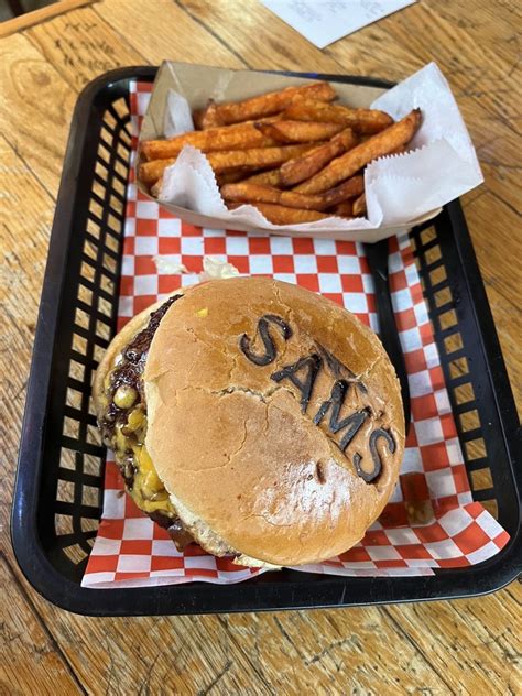 Sam's burger joint - Sam’s Salad mixed lettuces, feta cheese, kalamata olives, cucumbers, avocado, pico de gallo and Sam’s House Roasted Garlic Vinaigrette: $9.25: ... SAM’S BURGERS, FRIES & PIES 281-496-4052 1017 Dairy Ashford Houston, Texas 77079 Monday & Tuesday 11 – 8 PM Wednesday – Saturday 11 – 8 PM
